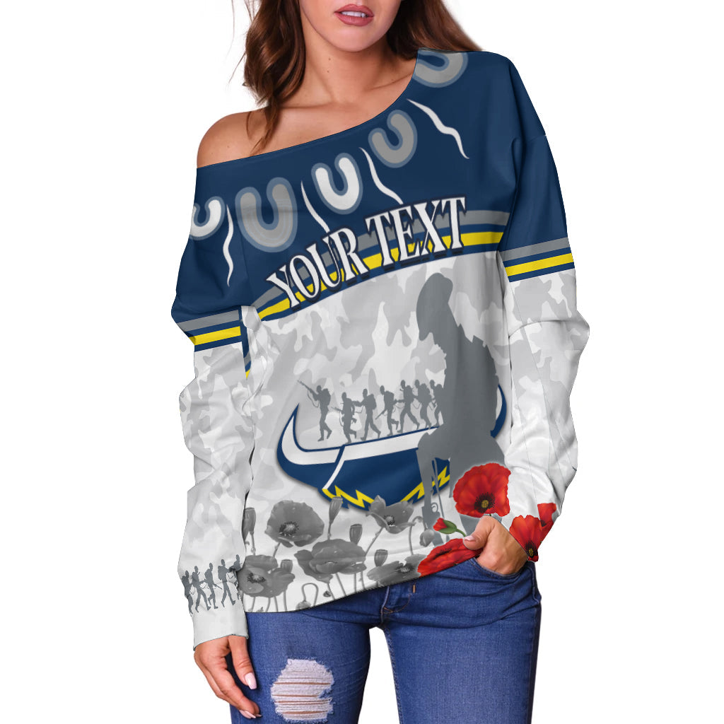 (Custom Personalised) Cowboys Anzac 2022 Women Off Shoulder Sweater Aboriginal Lest We Forget LT13