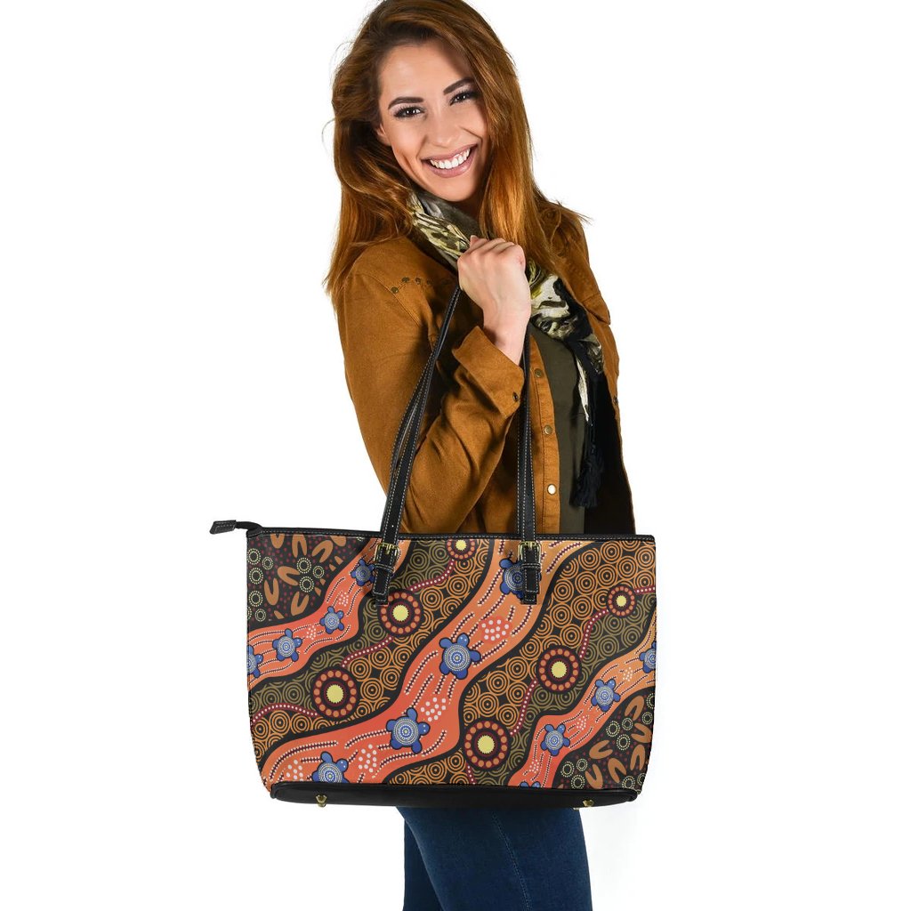 leather-tote-bag-aboriginal-dot-unique-style-turtle