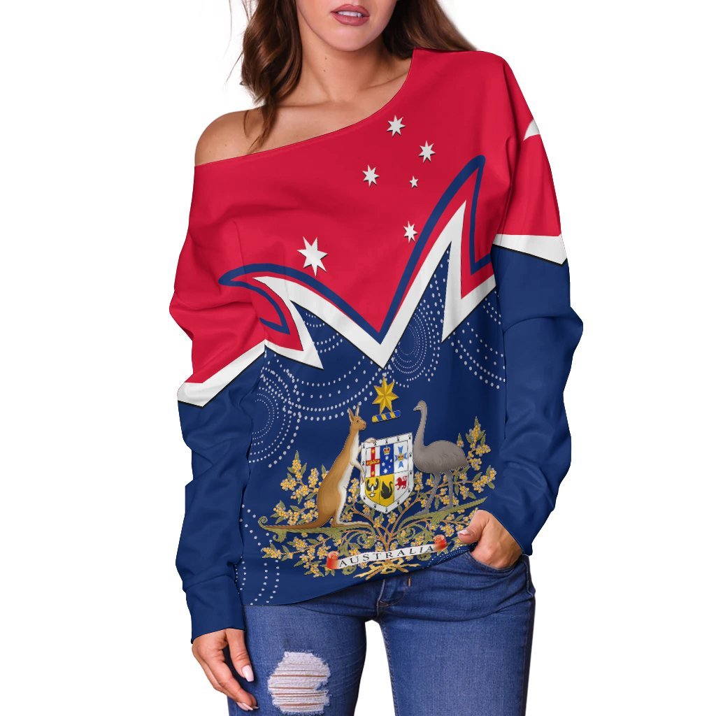 Women's Off Shoulder Sweater - Australian Coat Of Arms Flag Color - Vibe Hoodie