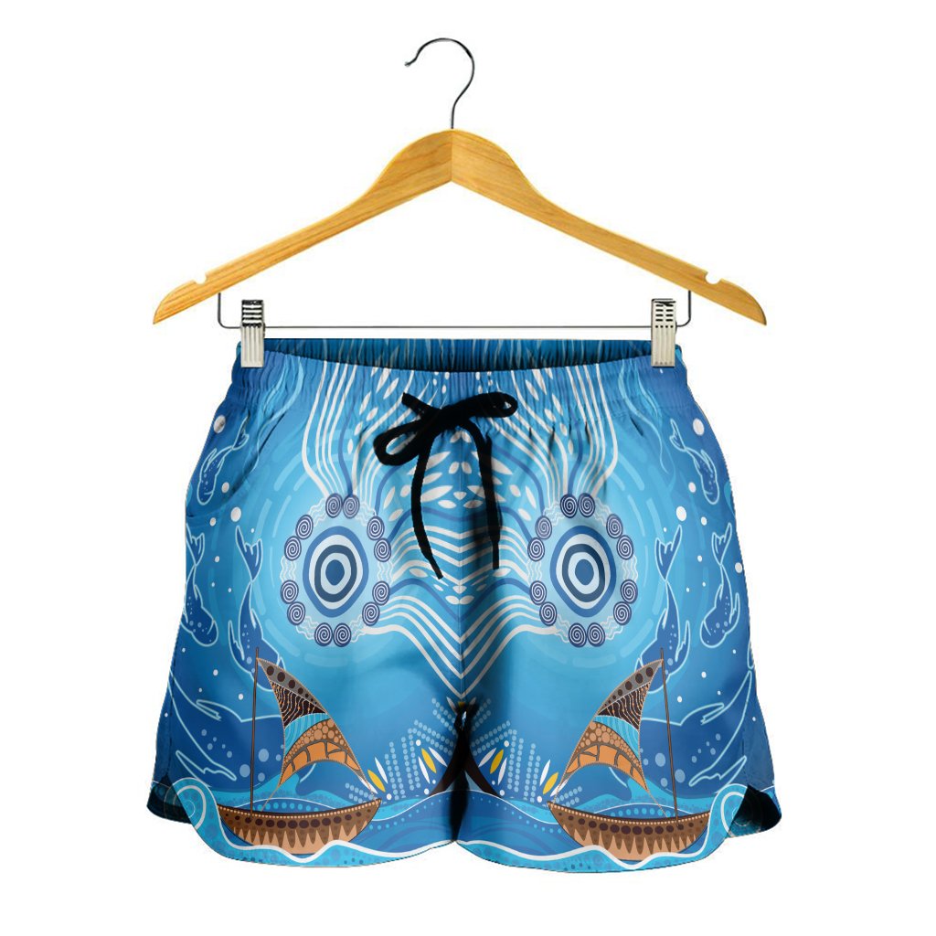 Women Shorts - Aboriginal View Sea With Fish And Boat - Vibe Hoodie