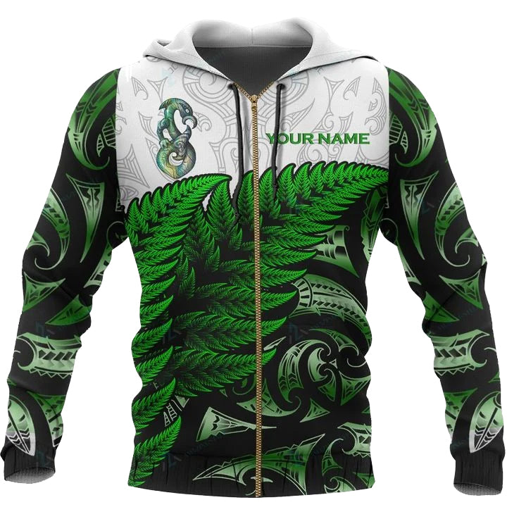 custom-personalised-aotearoa-zip-hoodie-maori-fern-green