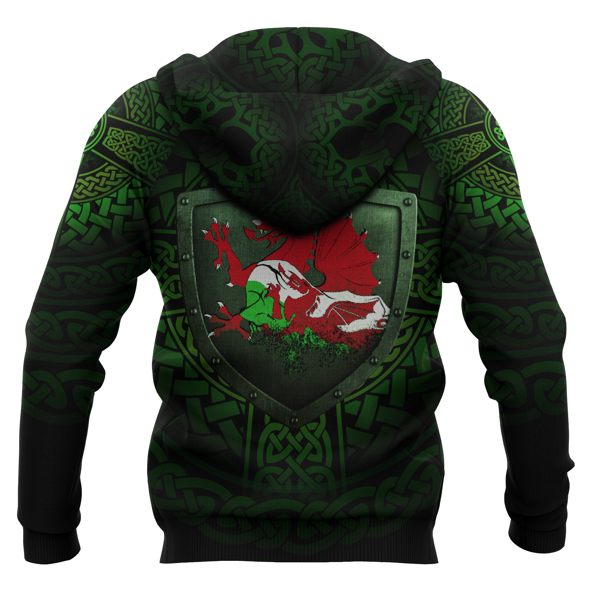 Wales Raglan Hoodie - Cymru Dragon With Shield