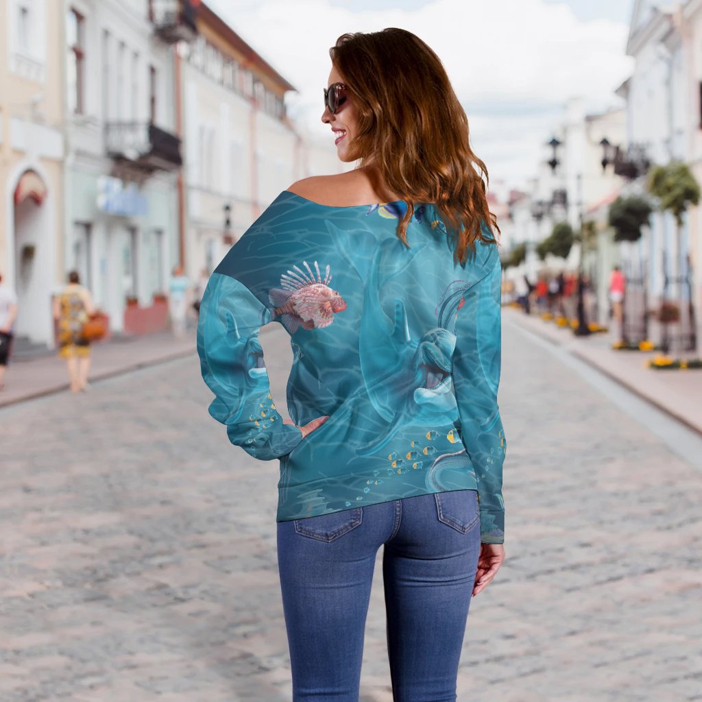 Women Off Shoulder - Australia Beautiful Mermaid With Dolphin - Vibe Hoodie