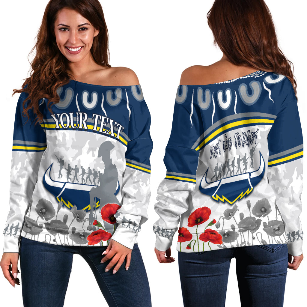 (Custom Personalised) Cowboys Anzac 2022 Women Off Shoulder Sweater Aboriginal Lest We Forget LT13