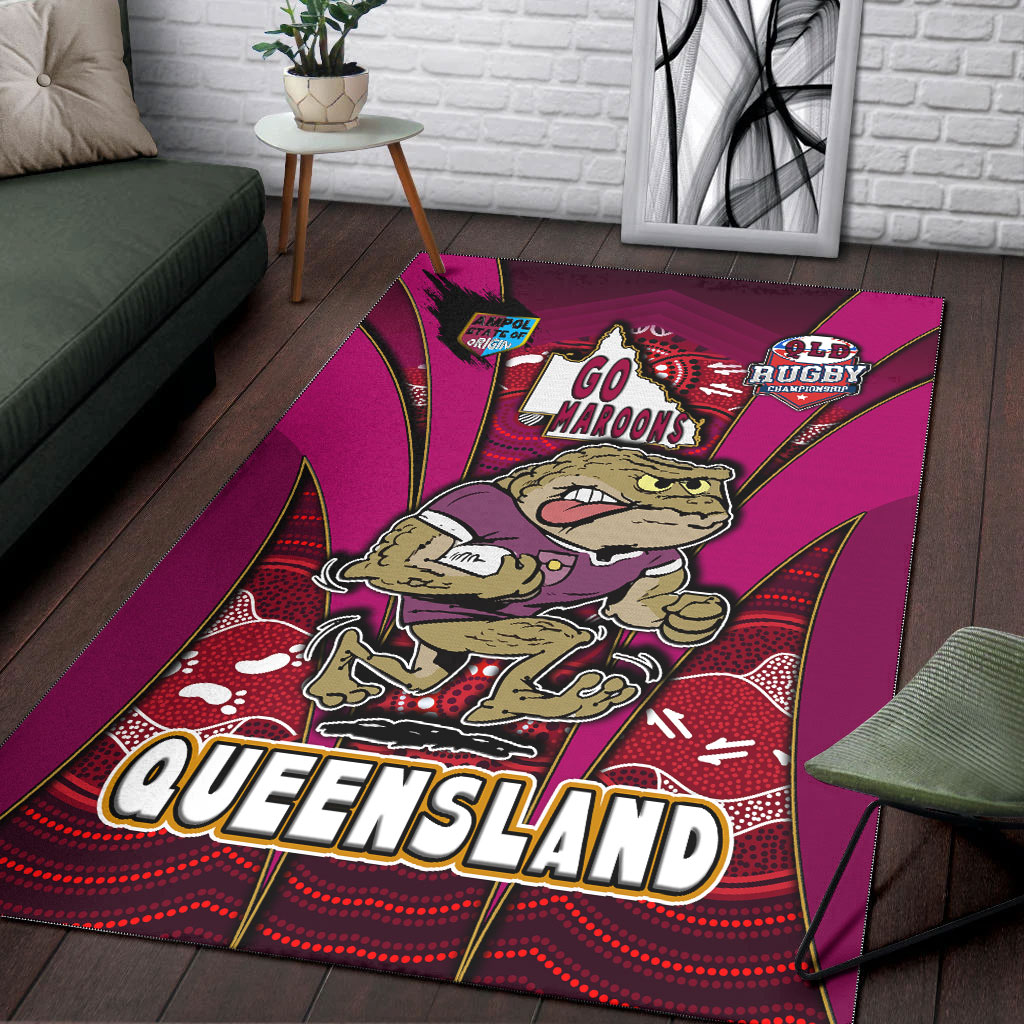 queensland-rugby-league-team-area-rug-queensland-maroons-mascot-with-aboriginal-art-state-of-origin-area-rug