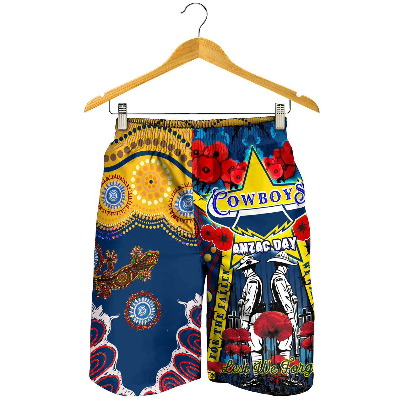 cowboys-anzac-day-watercolour-rugby-men-short-custom-remembrance-cowboys-with-poppy-flower