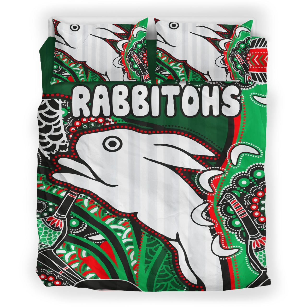 south-sydney-rabbitohs-rugby-custom-bedding-set-indigenous-dreaming-rabbitohs