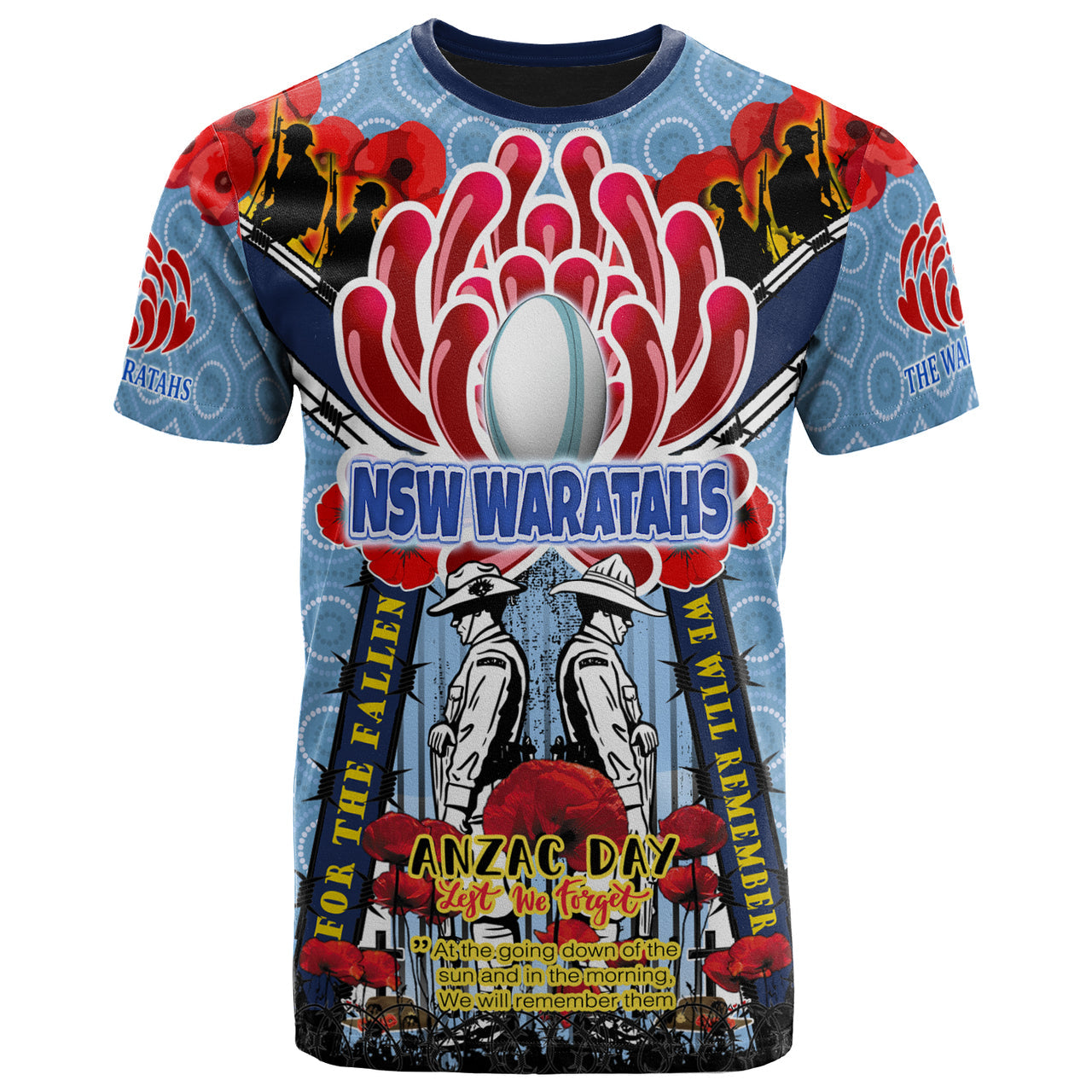 waratahs-rugby-custom-anzac-day-t-shirt-remembrance-nsw-waratahs-with-indigenous-patterns-and-poppy-flower