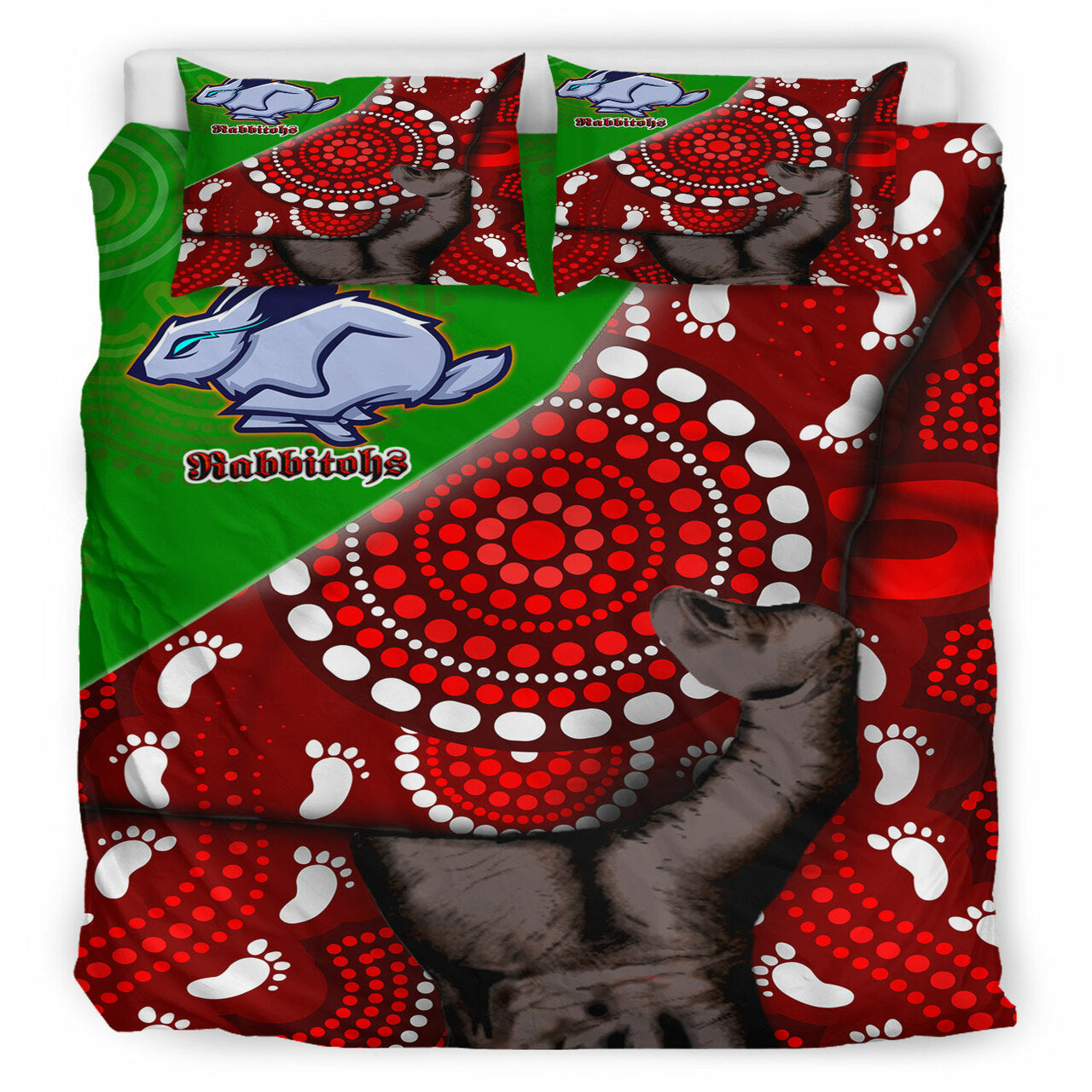 rabbitohs-rugby-aboriginal-custom-patronage-bedding-set-south-sydney-rabbitohs-bloods-in-my-veins