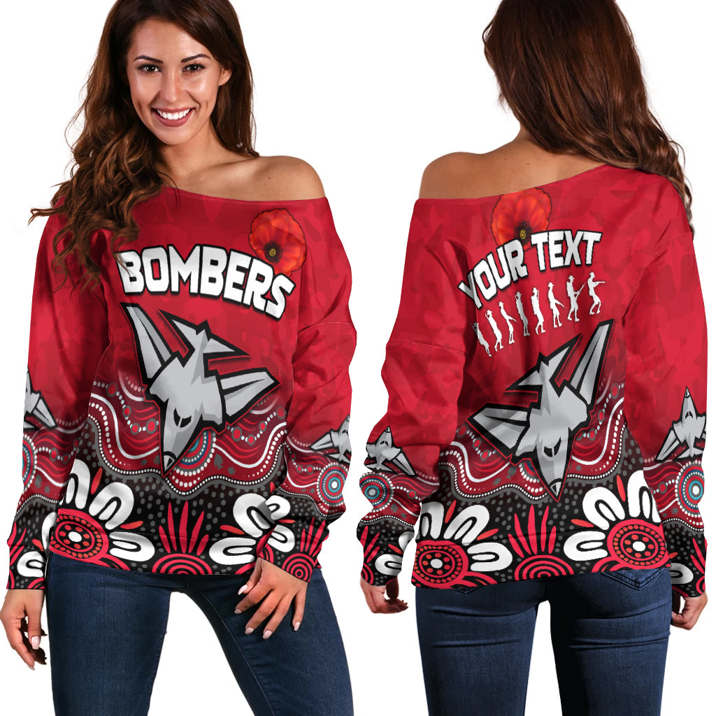 (Custom Personalised) Bombers Anzac 2022 Women Off Shoulder Sweater Essendon Football Aboriginal Remember Them LT13