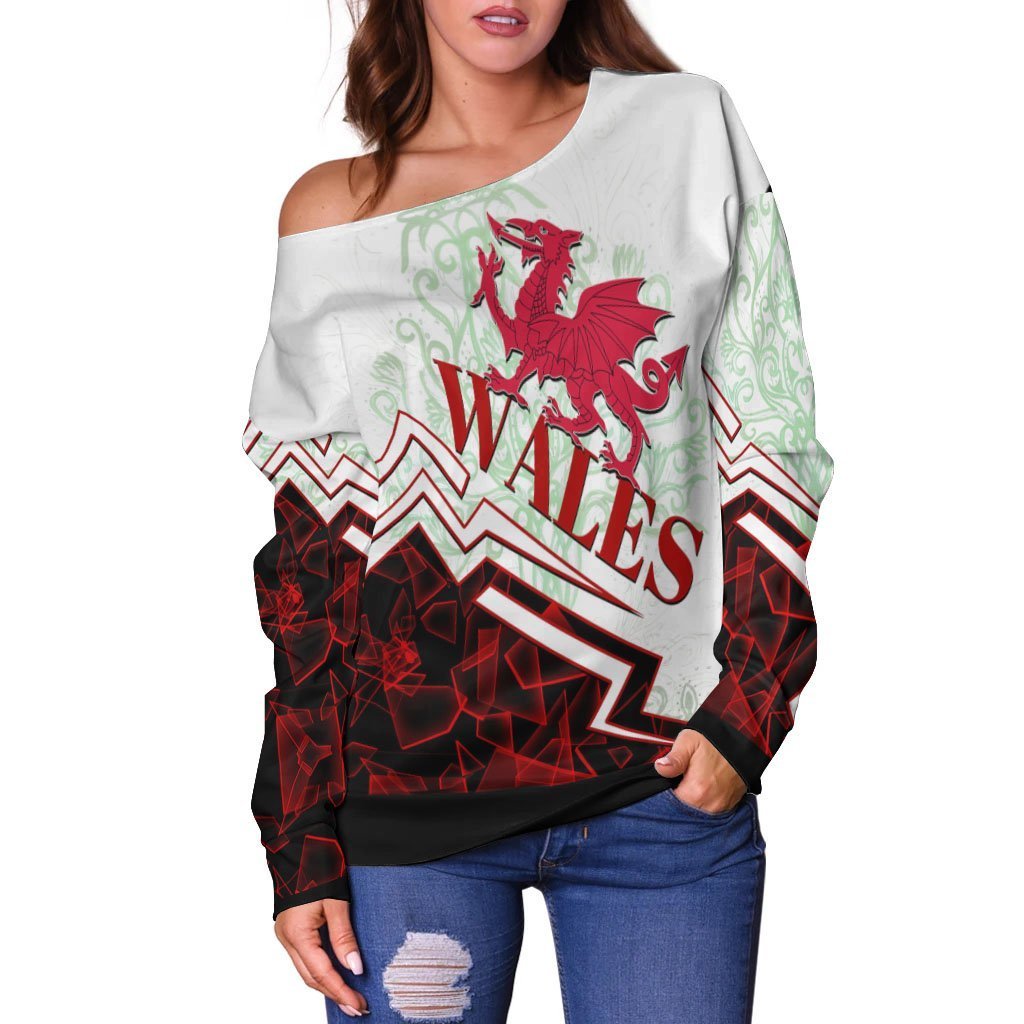 Wales Women's Off Shoulder Sweater - Welsh Spirit - Vibe Hoodie