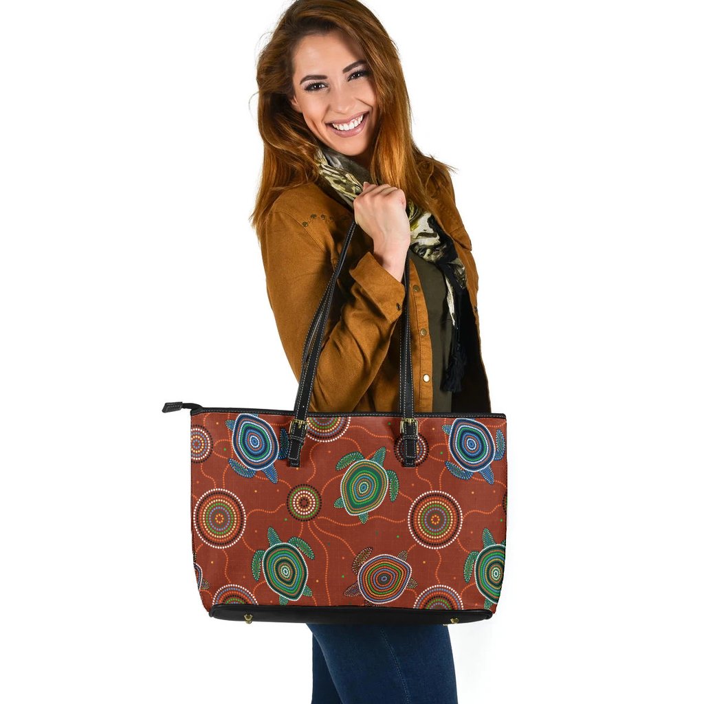 large-leather-tote-bag-aboriginal-turtle-tribal-pattern