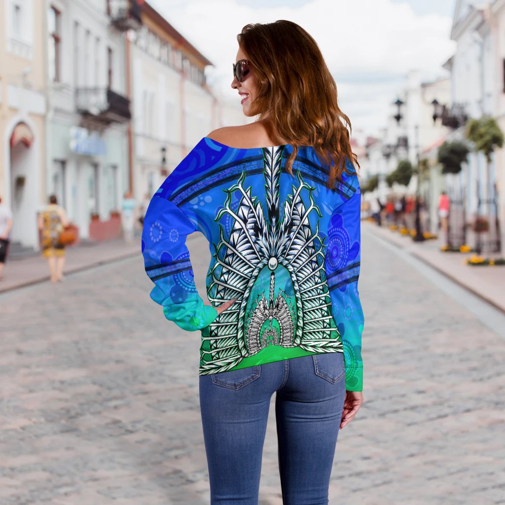 Women off Shoulder - Turtle Background With Dhari Mask - Vibe Hoodie