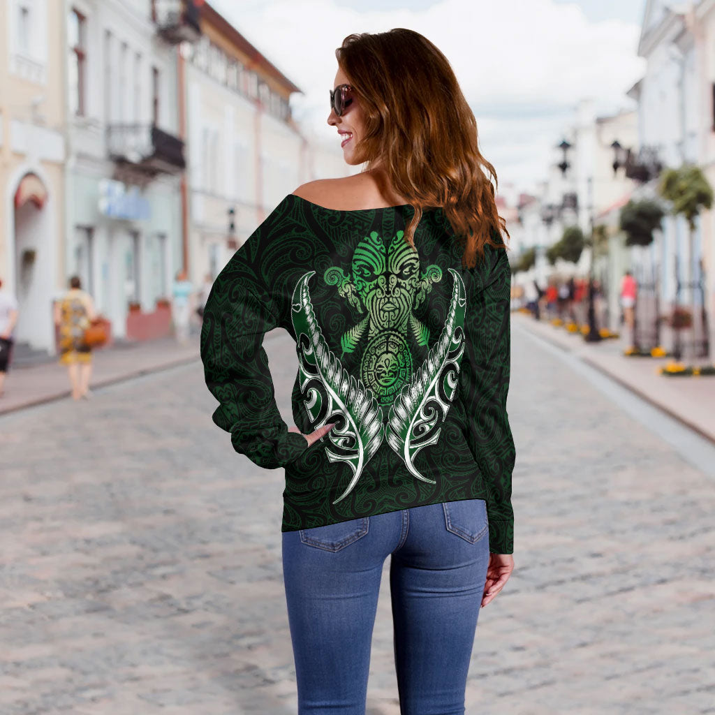 New Zealand Silver Fern Women Off Shoulder Sweater Green