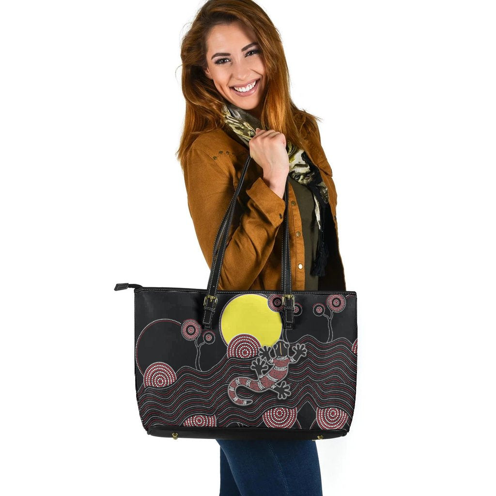 large-leather-tote-bag-gecko-aboriginal-pattern-with-tribal-sun