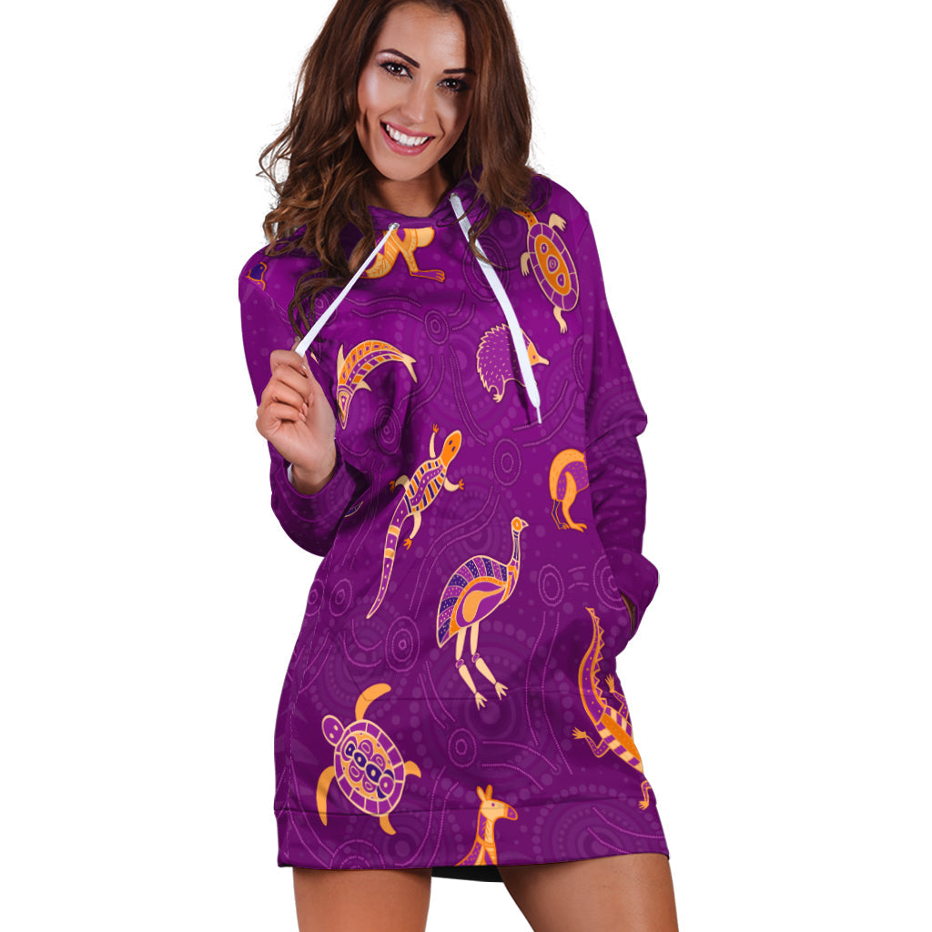 custom-personalised-aboriginal-art-hoodie-dress-animals-australia-version-purple