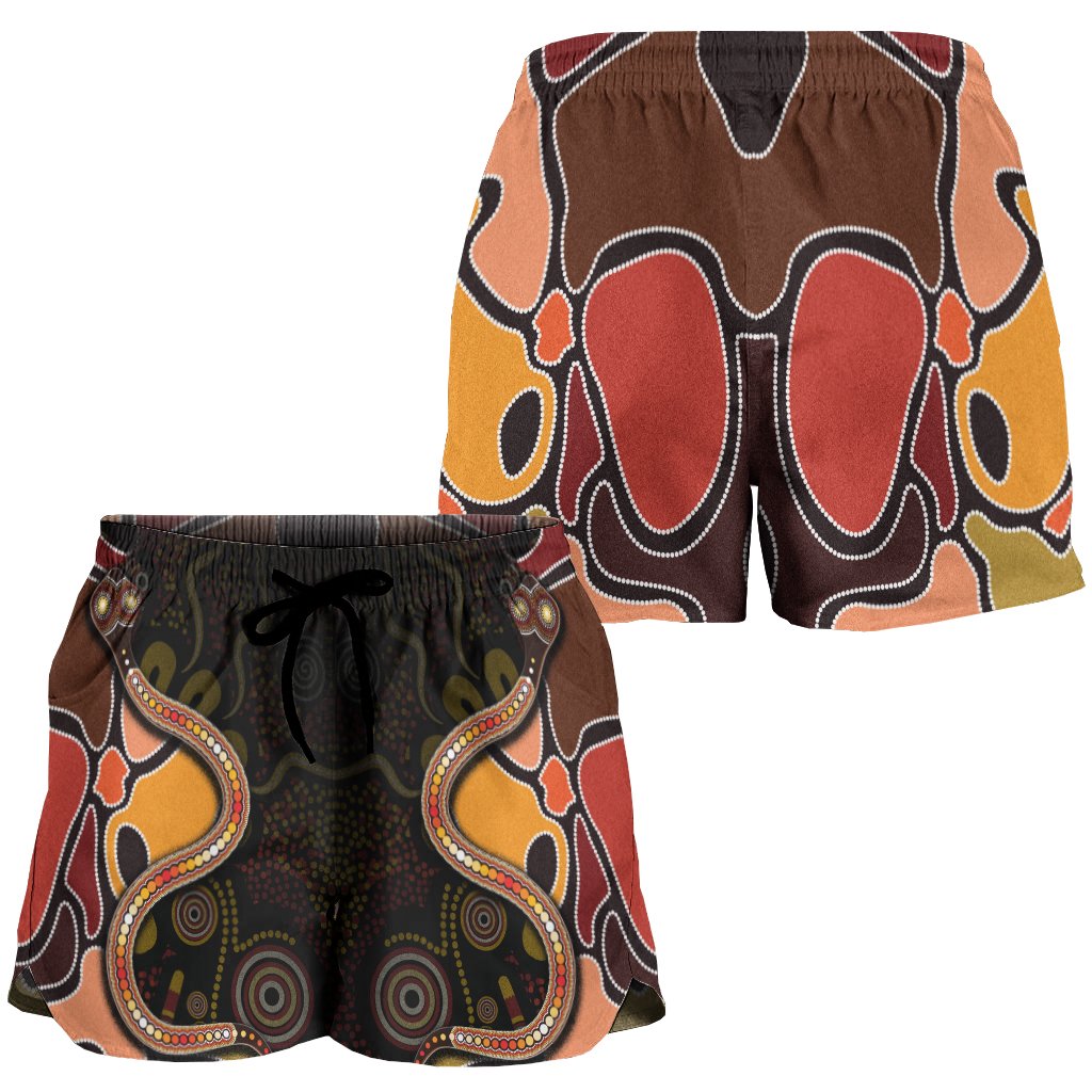 Women Shorts - Aboriginal Snake With Dot Painting - Vibe Hoodie