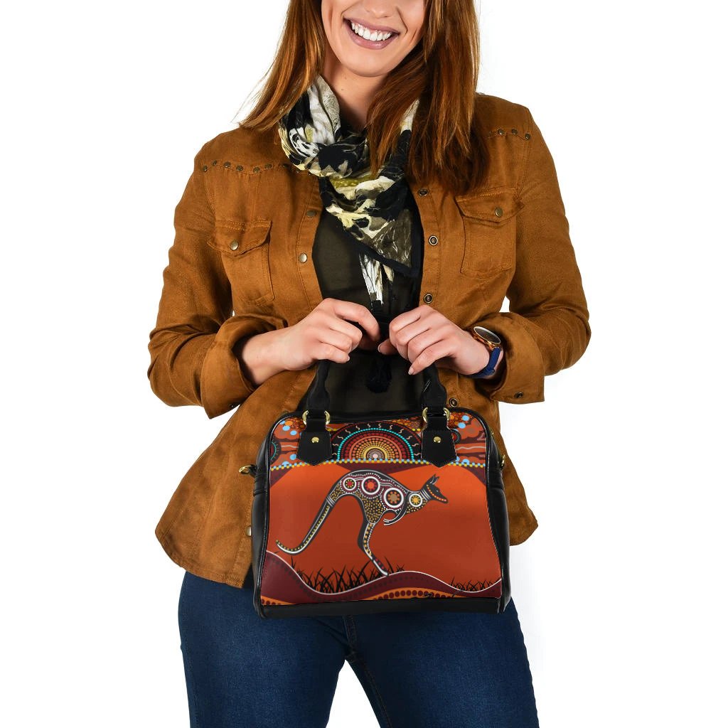 Aboriginal Shoulder Handbag - Kangaroo With Dot Painting - Vibe Hoodie