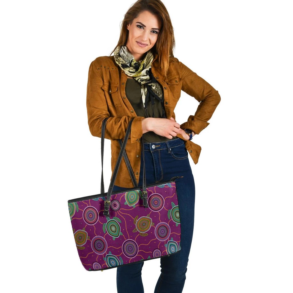 leather-tote-bag-aboriginal-turtle-purple-australia-dot-patterns