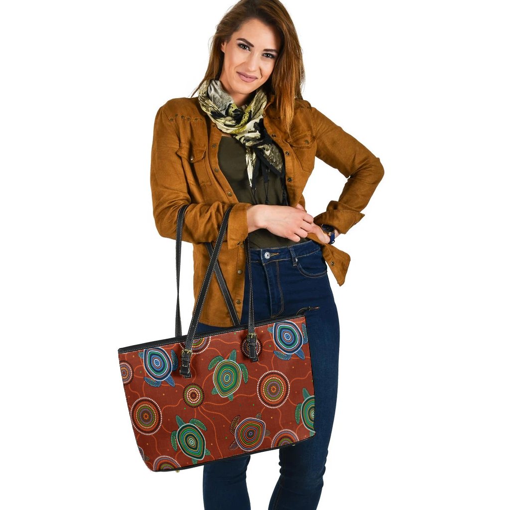 large-leather-tote-bag-aboriginal-turtle-tribal-pattern