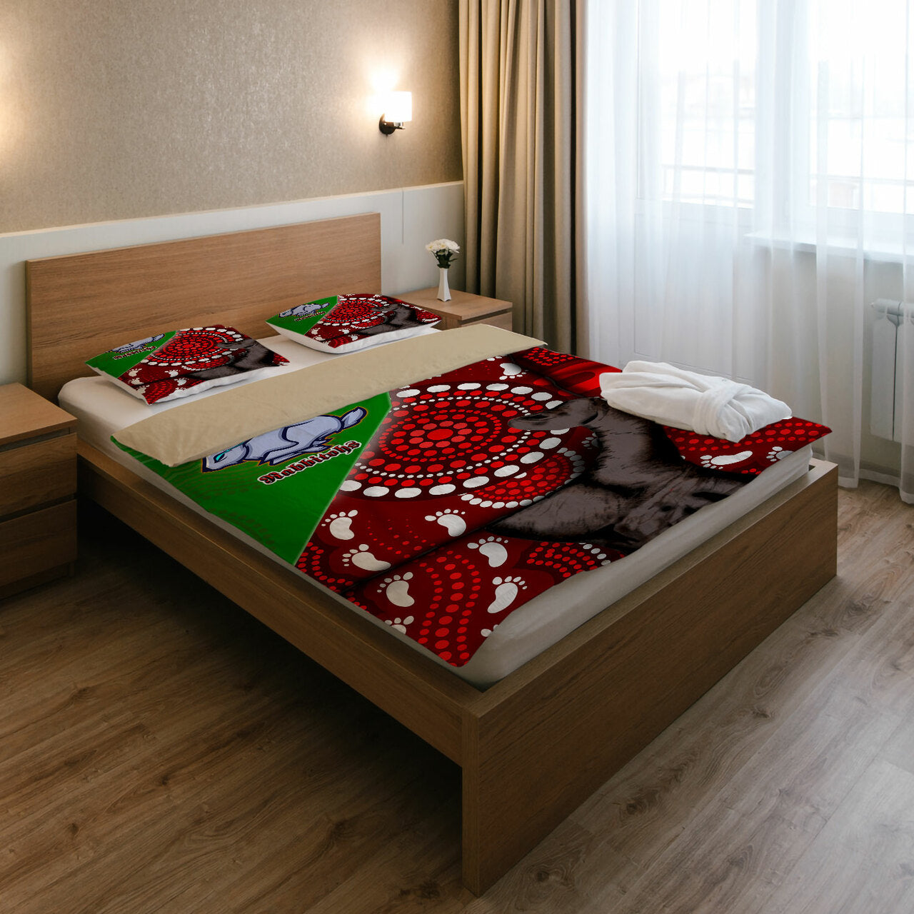 rabbitohs-rugby-aboriginal-custom-patronage-bedding-set-south-sydney-rabbitohs-bloods-in-my-veins