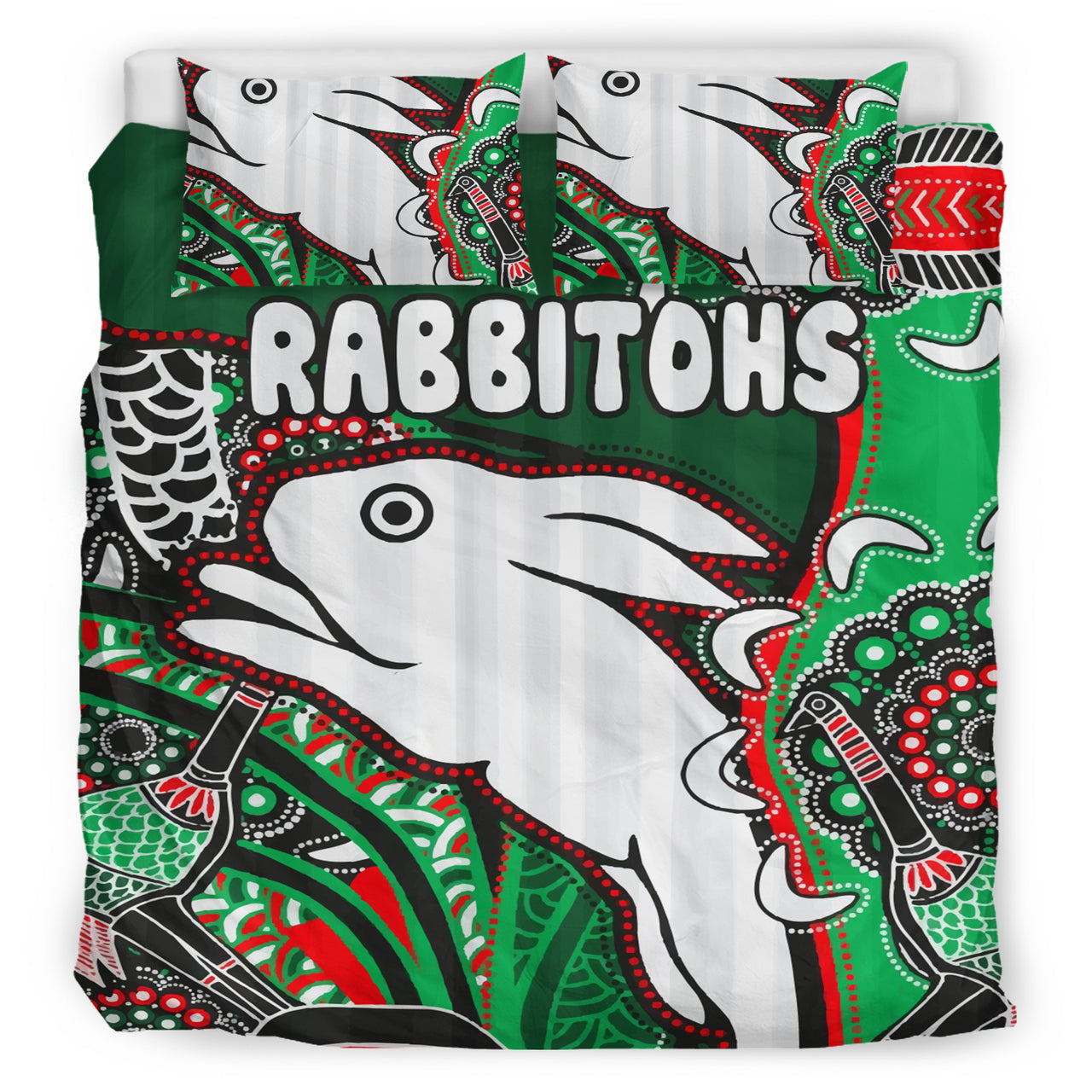 south-sydney-rabbitohs-rugby-custom-bedding-set-indigenous-dreaming-rabbitohs