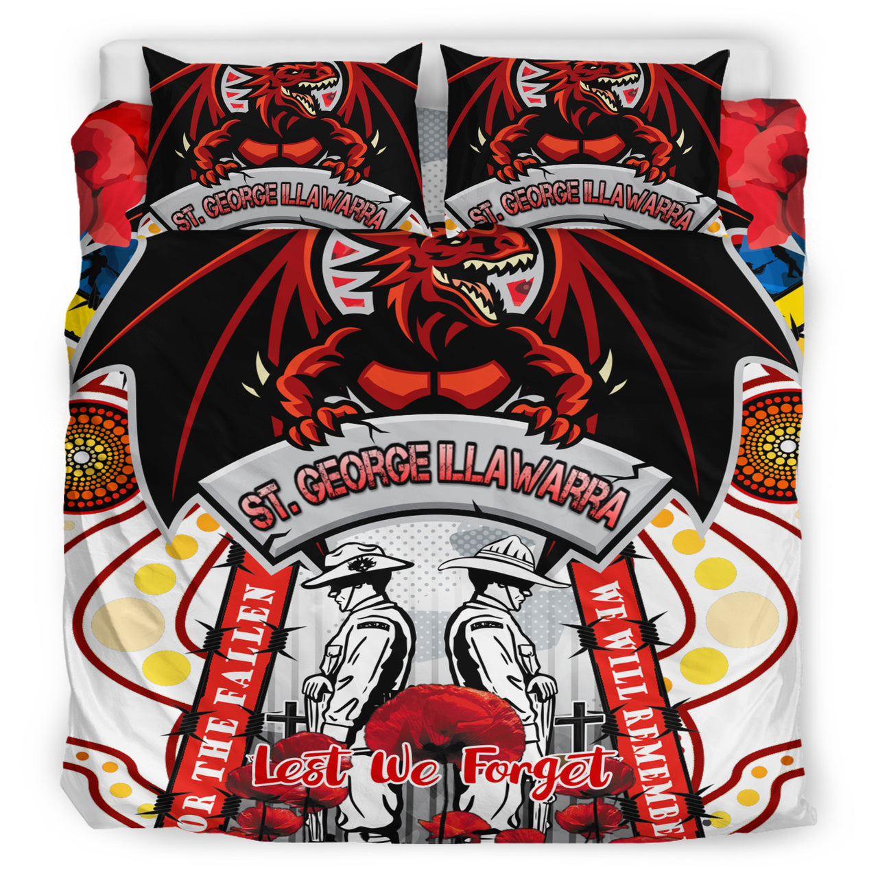 st-george-rugby-anzac-day-watercolour-custom-bedding-set-remembrance-dragons-with-poppy-flower