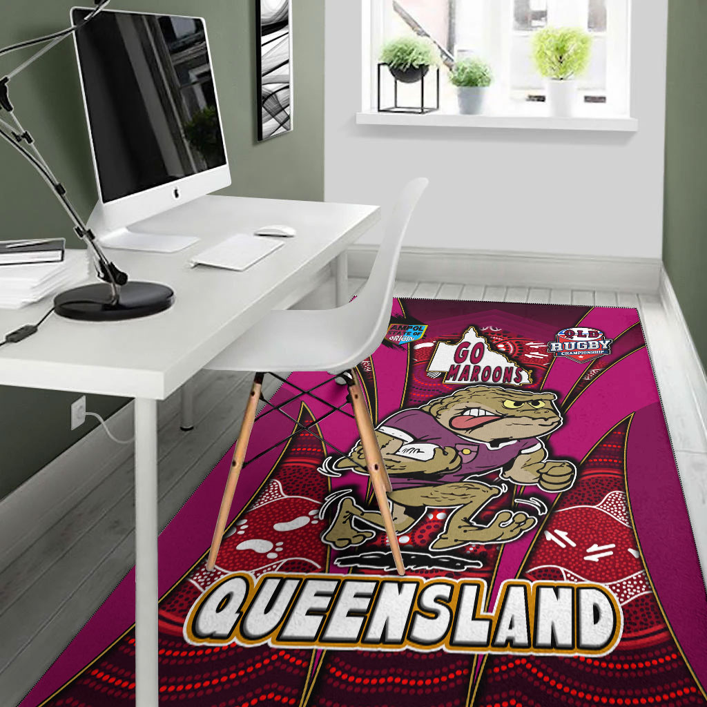 queensland-rugby-league-team-area-rug-queensland-maroons-mascot-with-aboriginal-art-state-of-origin-area-rug