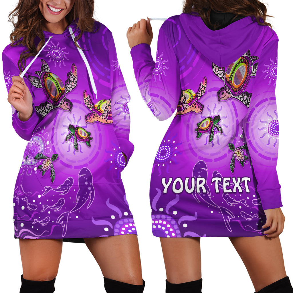 custom-personalised-australian-aboriginal-hoodie-dress-happy-turtle-family-version-purple