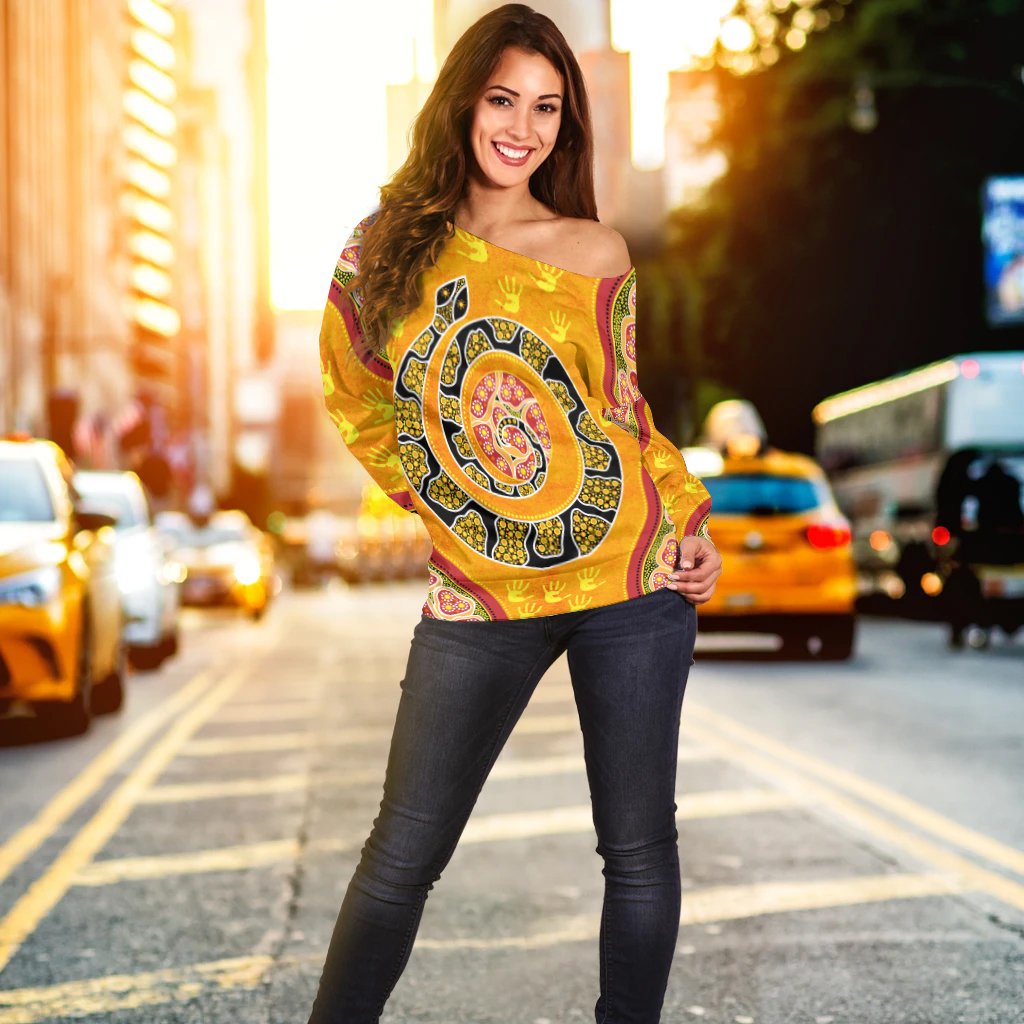 Women Off Shoulder - Aboriginal Unique Style Snake Orange Color 2021 - Vibe Hoodie