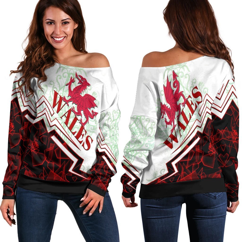 Wales Women's Off Shoulder Sweater - Welsh Spirit - Vibe Hoodie