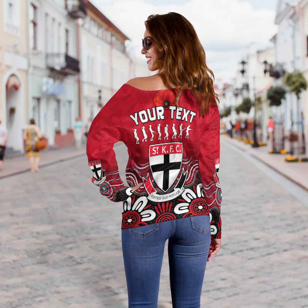 (Custom Personalised) Saints Anzac 2022 Women Off Shoulder Sweater St Kilda Aboriginal Remember Them LT13