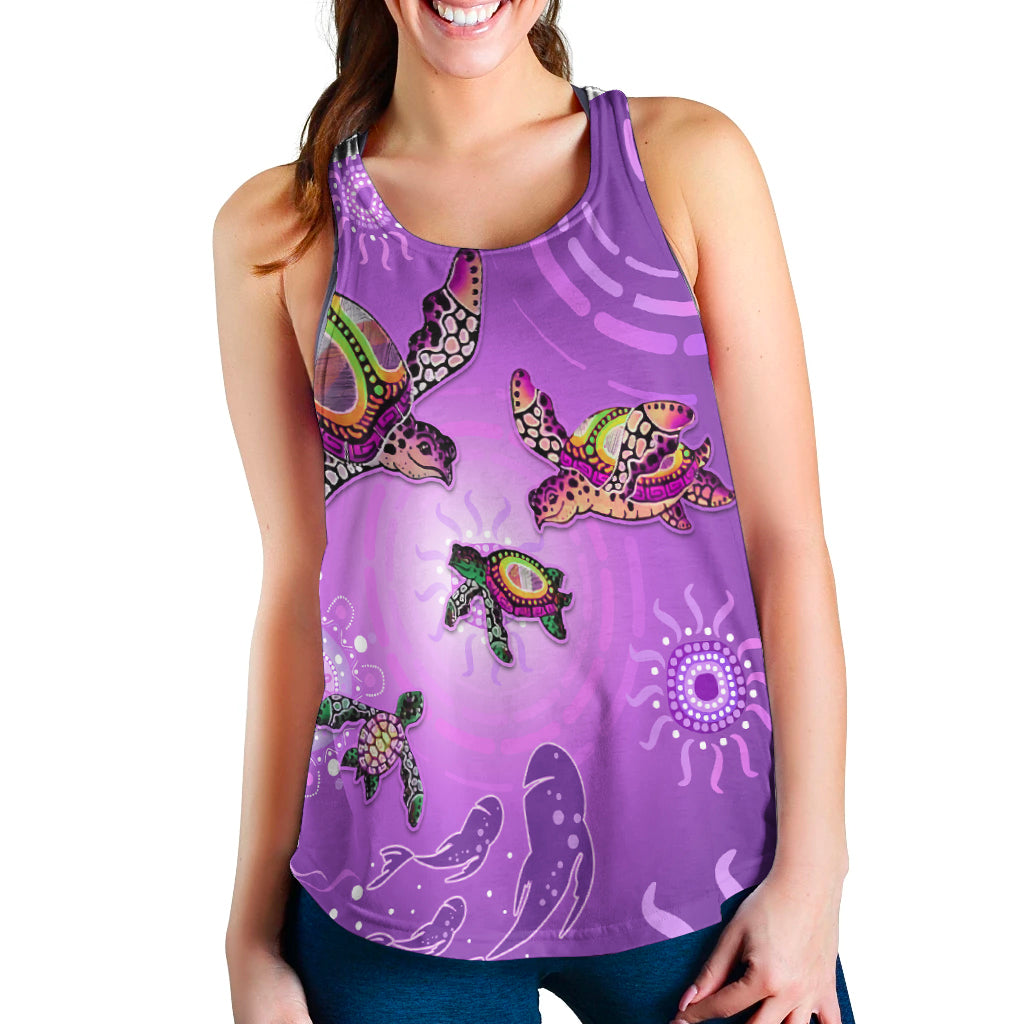 custom-personalised-australian-aboriginal-women-racerback-tank-happy-turtle-family-version-purple