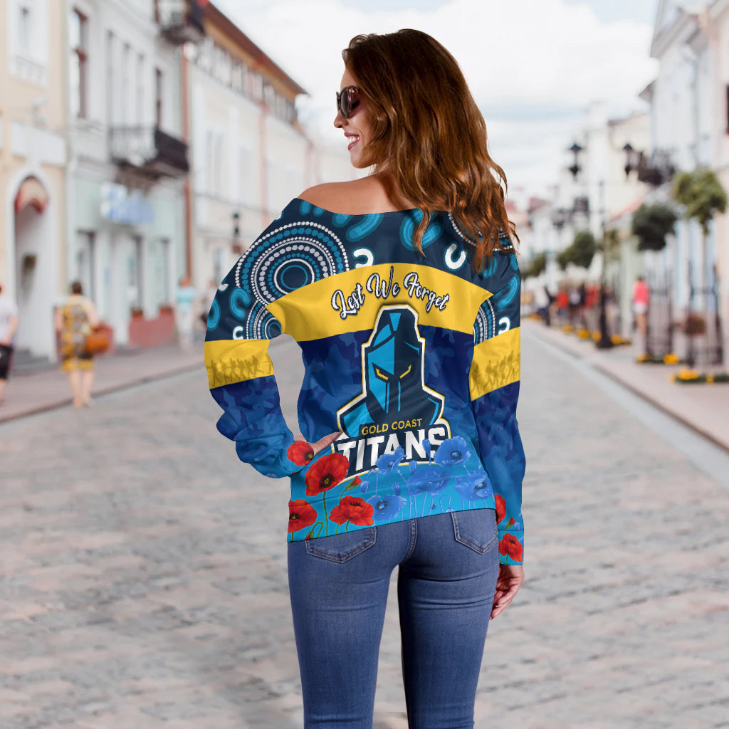 (Custom Personalised) Titans Anzac 2022 Women Off Shoulder Sweater Gold Coast Aboriginal Lest We Forget LT13