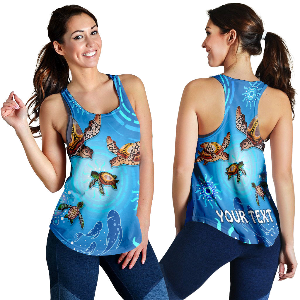 custom-personalised-australian-aboriginal-women-racerback-tank-happy-turtle-family-version-blue