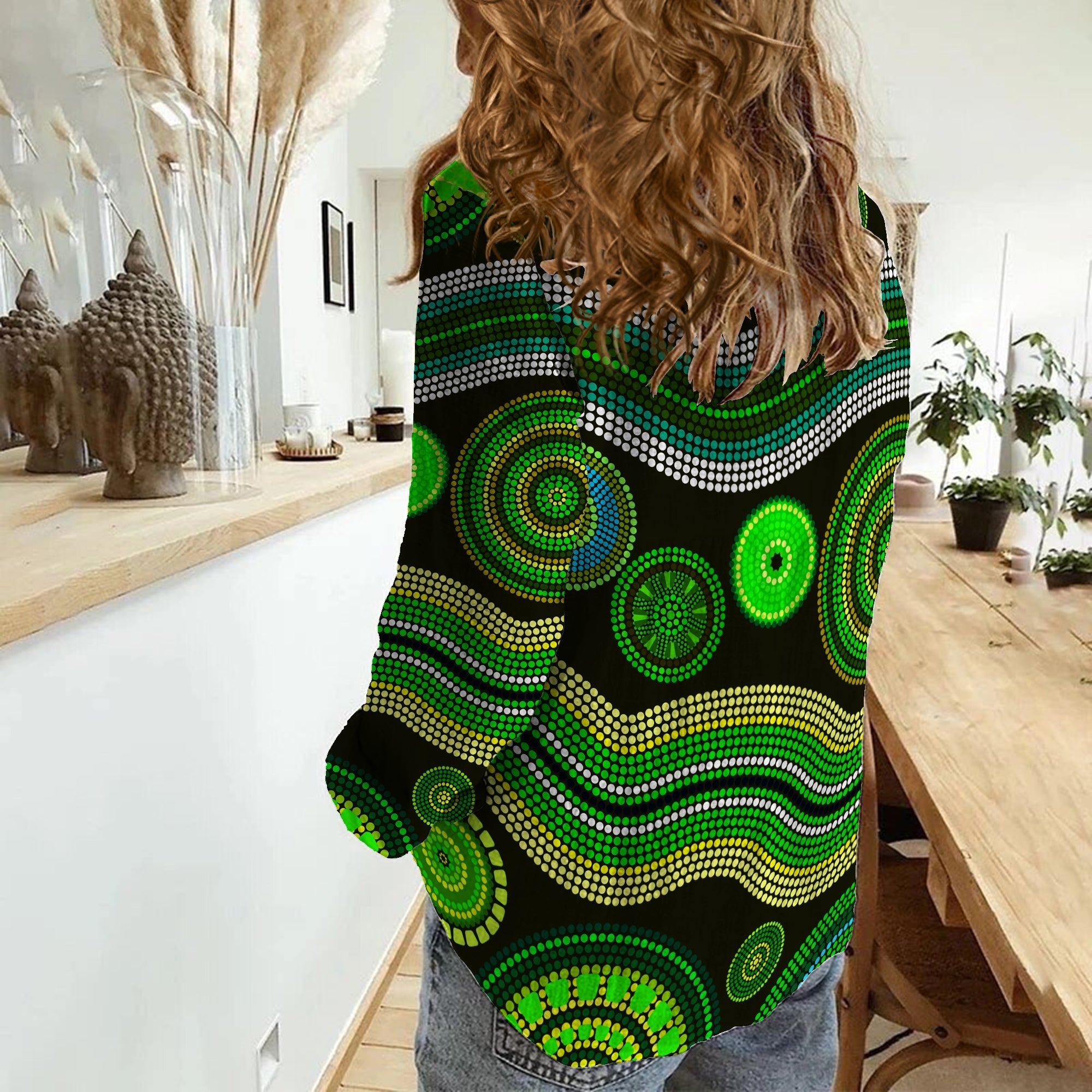 women-casual-shirt-aboriginal-dot-unique-style-green