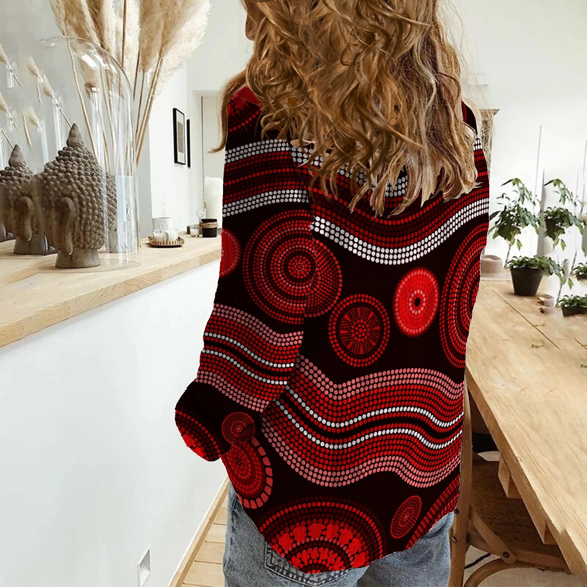 women-casual-shirt-aboriginal-dot-unique-style-red