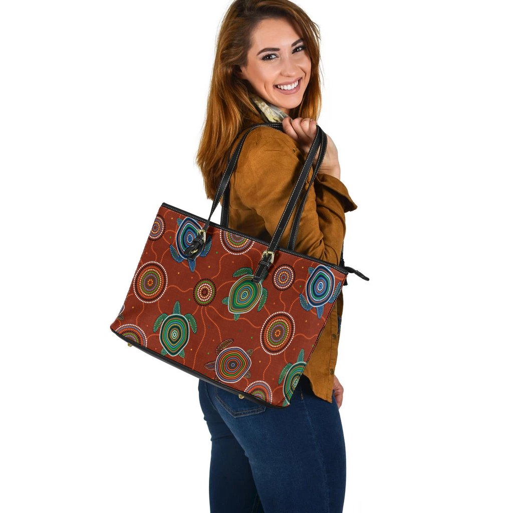 large-leather-tote-bag-aboriginal-turtle-tribal-pattern