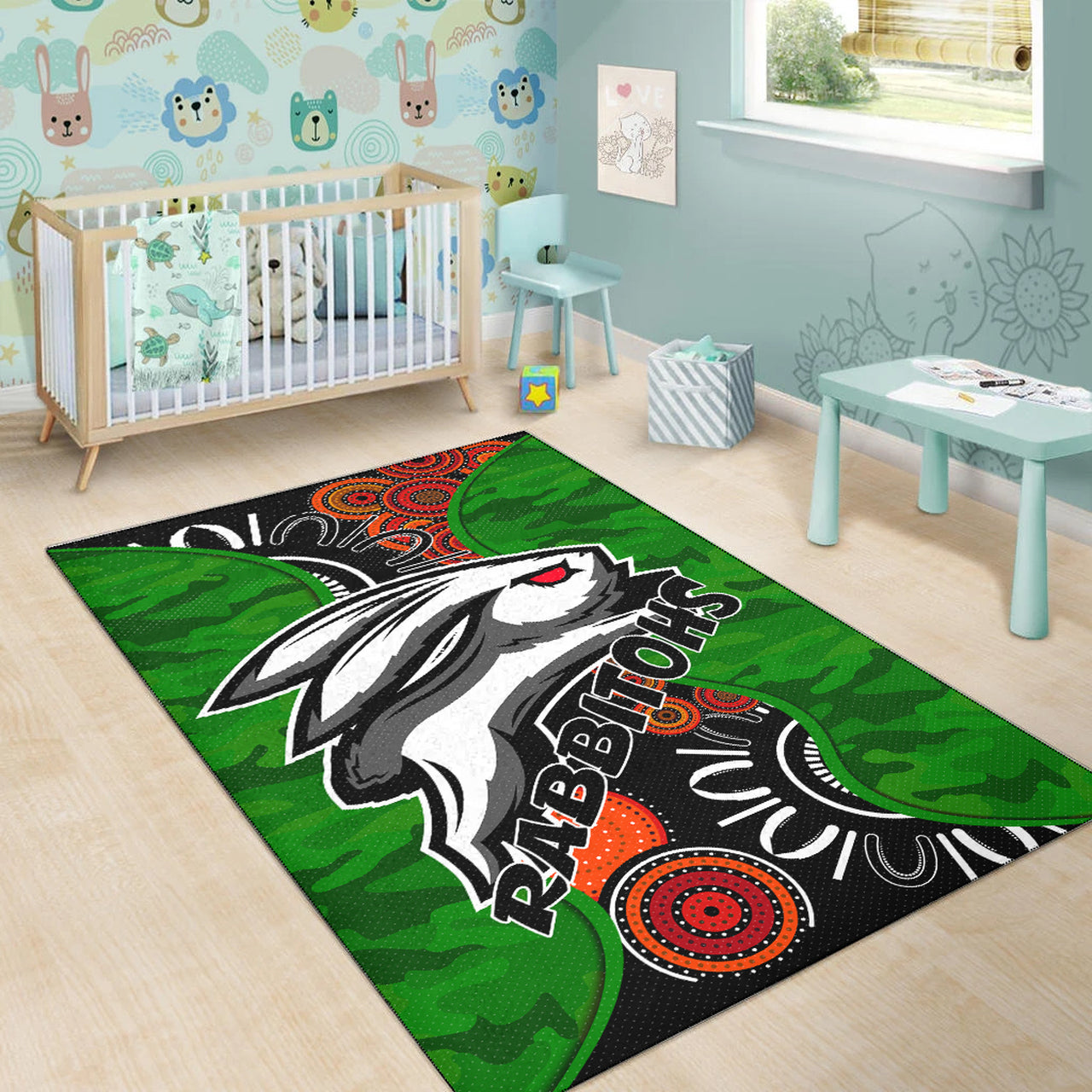 rabbitohs-rugby-area-rug-custom-rabbitohs-indigenous-energy-area-rug