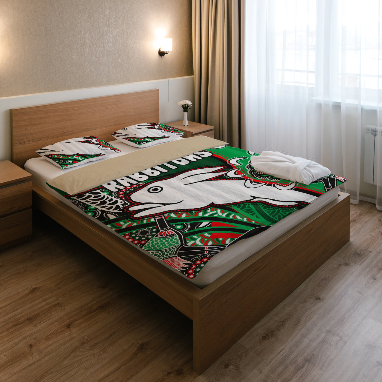 south-sydney-rabbitohs-rugby-custom-bedding-set-indigenous-dreaming-rabbitohs