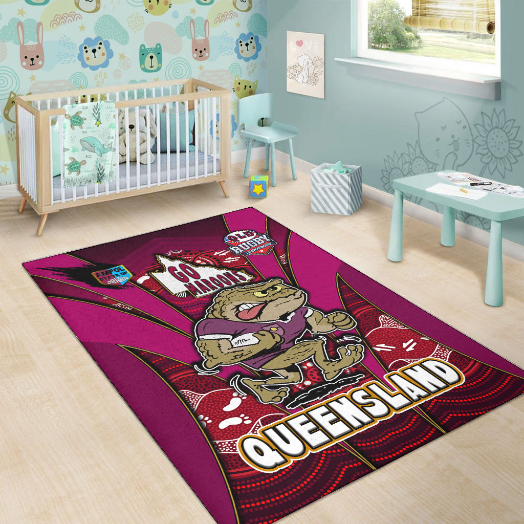 queensland-rugby-league-team-area-rug-queensland-maroons-mascot-with-aboriginal-art-state-of-origin-area-rug