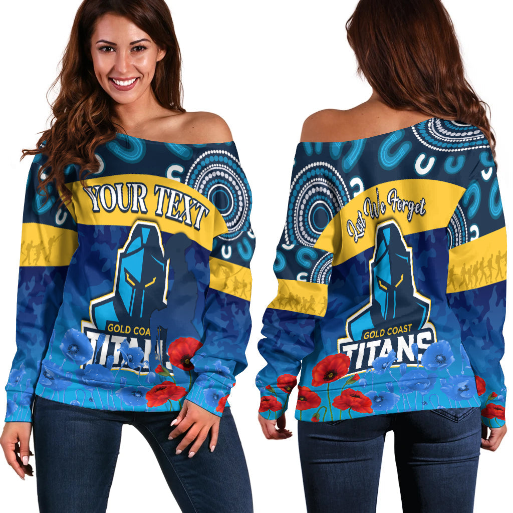 (Custom Personalised) Titans Anzac 2022 Women Off Shoulder Sweater Gold Coast Aboriginal Lest We Forget LT13