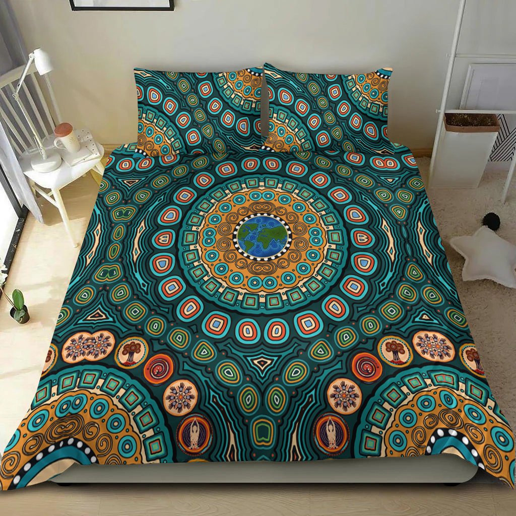 bedding-set-aboriginal-green-dot-painting-with-earth