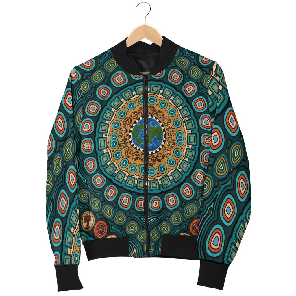 womens-bomber-jacket-aboriginal-green-dot-painting-with-earth