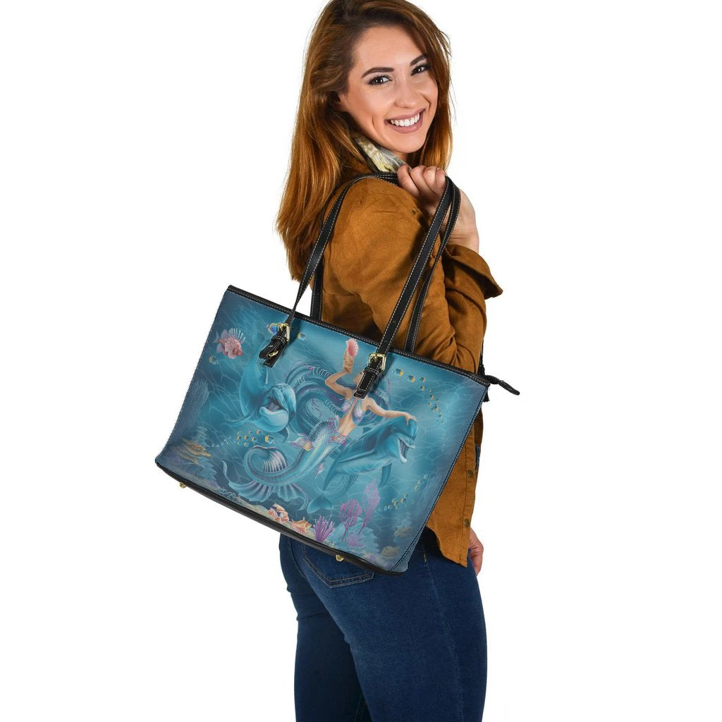 leather-tote-bag-australia-beautiful-mermaid-with-dolphin