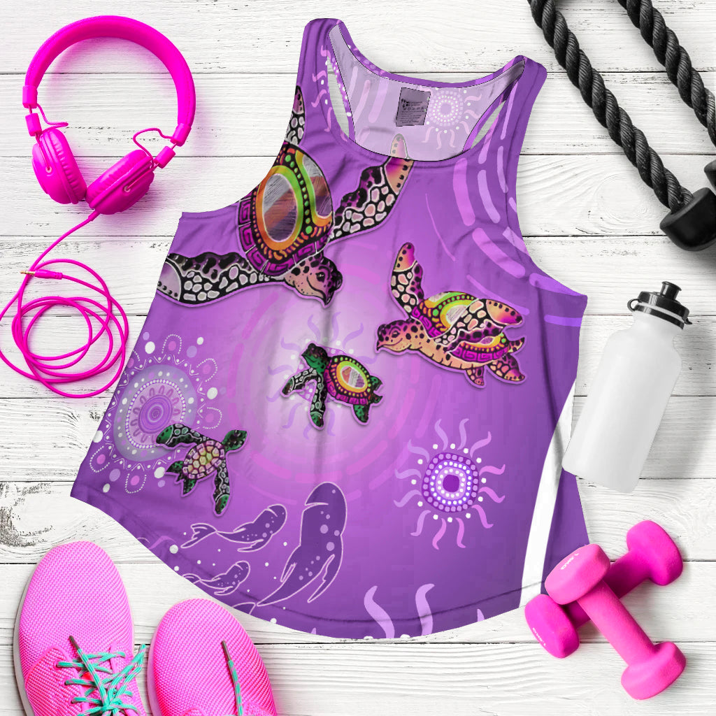 custom-personalised-australian-aboriginal-women-racerback-tank-happy-turtle-family-version-purple