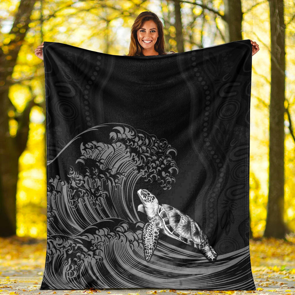 torres-strait-islands-premium-blanket-the-dhari-mix-aboriginal-turtle-version-black