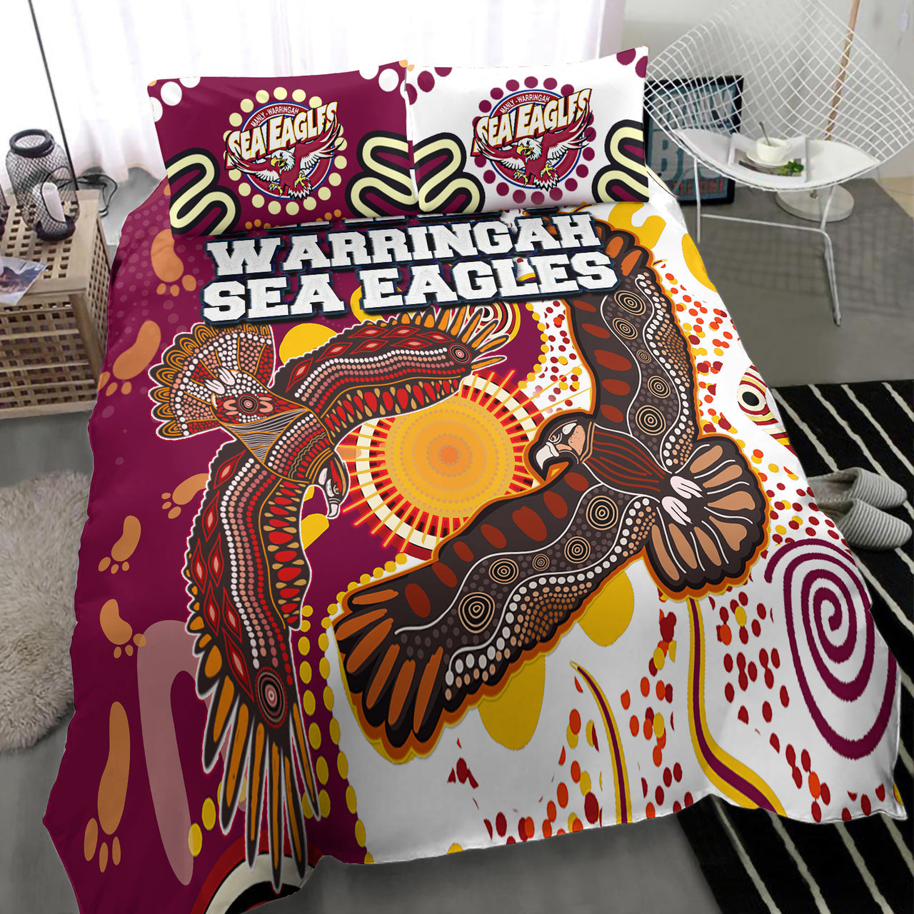 sea-eagles-aboriginal-rugby-bedding-set-double-sea-eagles-with-tribal-sun-and-footprints