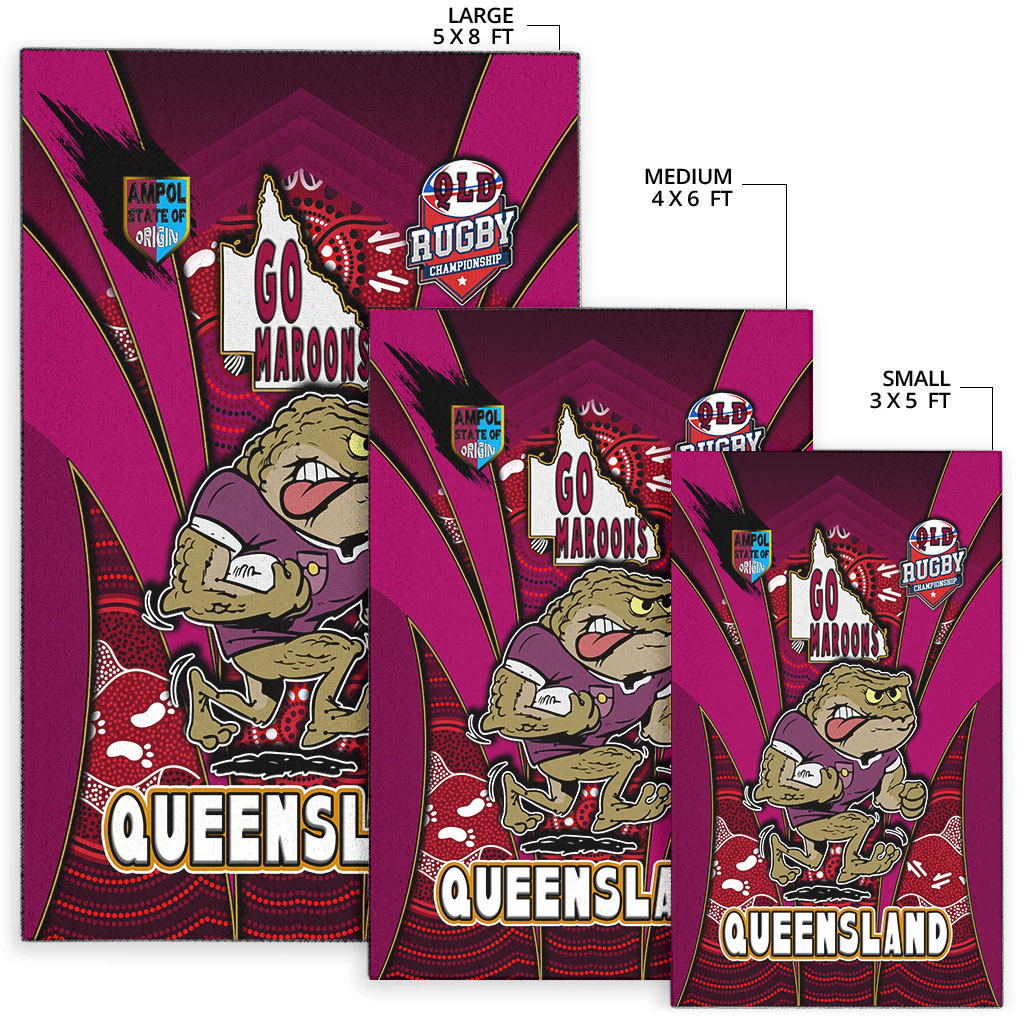 queensland-rugby-league-team-area-rug-queensland-maroons-mascot-with-aboriginal-art-state-of-origin-area-rug