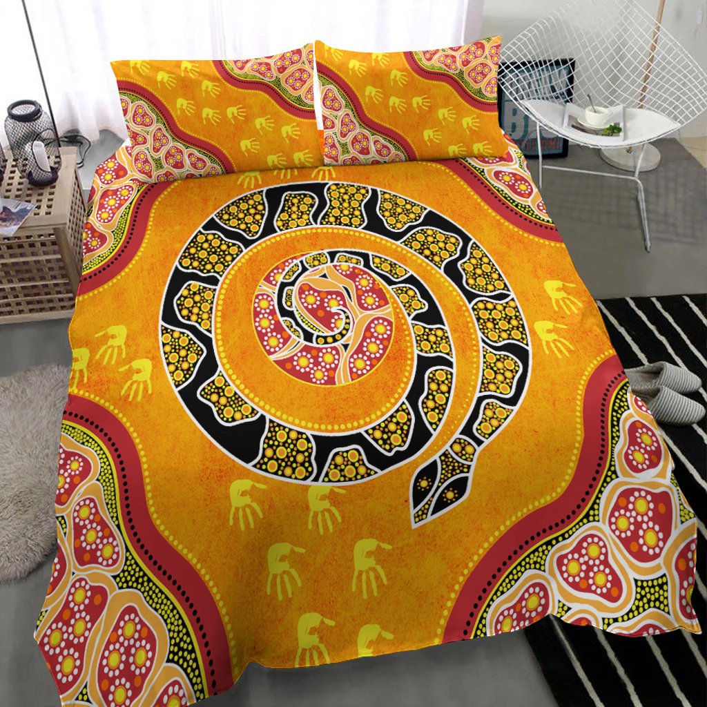 bedding-set-aboriginal-unique-style-snake-orange-color-2021